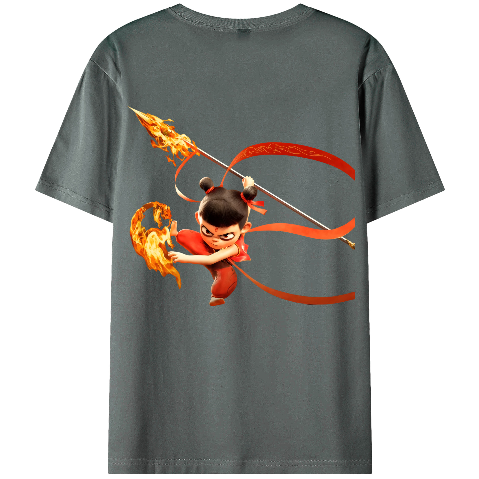 （画像用） Ne Zha 2 ナタ 魔童の大暴れ 綿100％ メンズ半袖Tシャツ（バックプリント） 通気性